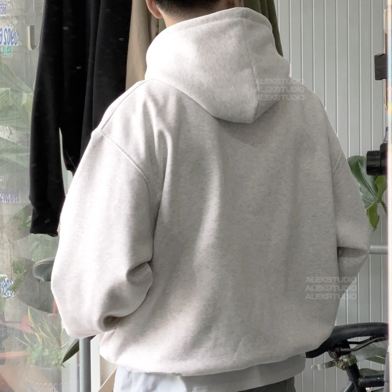 ÁO HODDIE BASIC UNISEX "SMALL" LOGO MÀU XÁM FORM BOXY | ALEKSTUDIO
