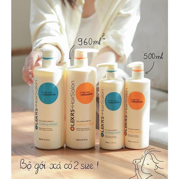 Cặp Dầu Gội Xả Olexrs Hair Salon 960ml Cho Tóc Khô Xơ Hư Tổn Tóc Gàu Ngăn Rụng Tóc