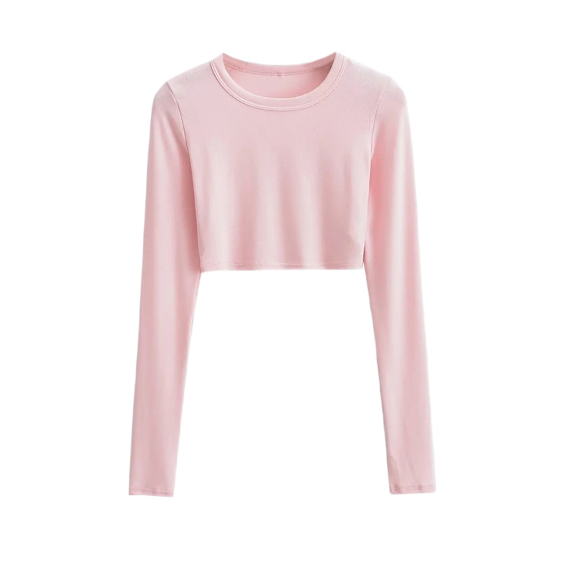 Áo croptop tăm dài tay thu đông cổ tròn trơn basic áo thun nữ thu đông màu đen trắng xám hồng xanh be LD117