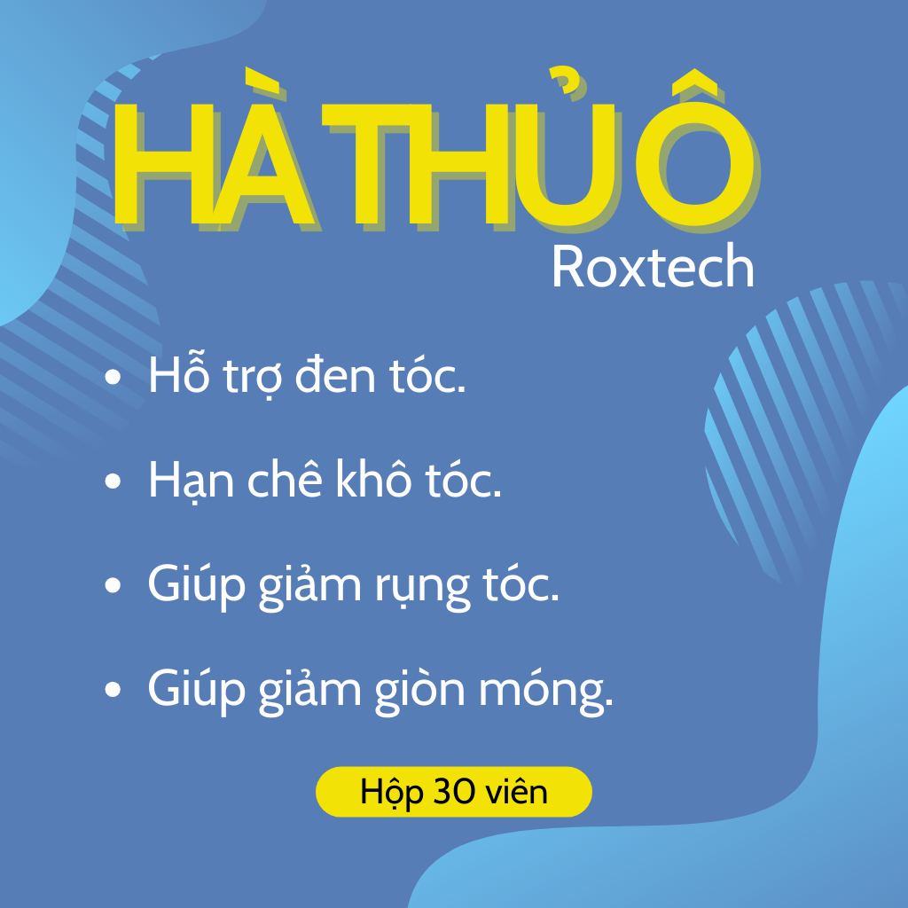 Viên uống Hà thủ ô Roxtech giúp khỏe tóc, đen tóc, giảm bạc tóc, khô tóc, rụng tóc chai 30 viên