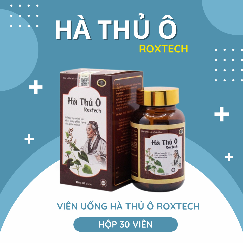 Viên uống Hà thủ ô Roxtech giúp khỏe tóc, đen tóc, giảm bạc tóc, khô tóc, rụng tóc chai 30 viên