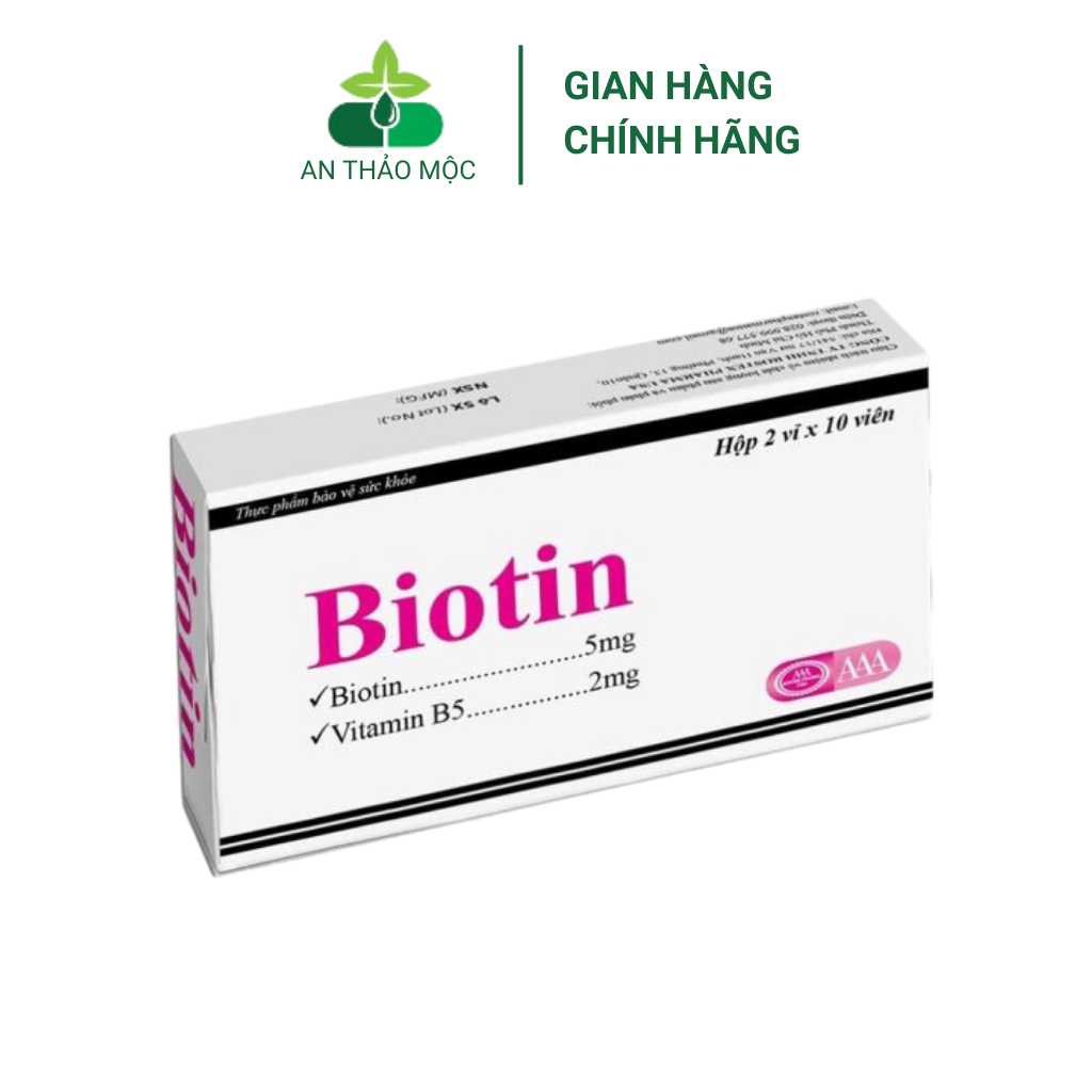 Viên uống Biotin Roxtech bổ sung Vitamin B5 giúp tóc chắc khỏe, giảm gãy rụng tóc hộp 20 viên