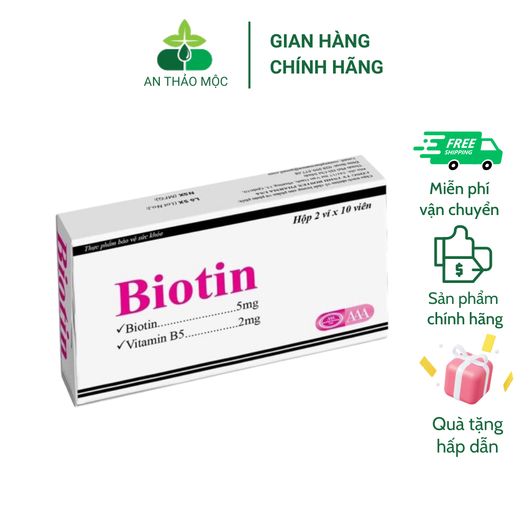 Viên uống Biotin Roxtech bổ sung Vitamin B5 giúp tóc chắc khỏe, giảm gãy rụng tóc hộp 20 viên