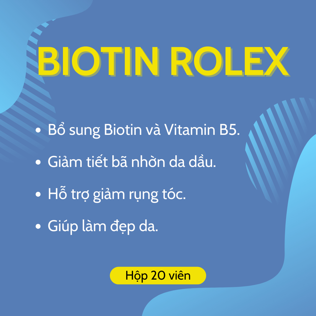 Viên uống Biotin Roxtech bổ sung Vitamin B5 giúp tóc chắc khỏe, giảm gãy rụng tóc hộp 20 viên