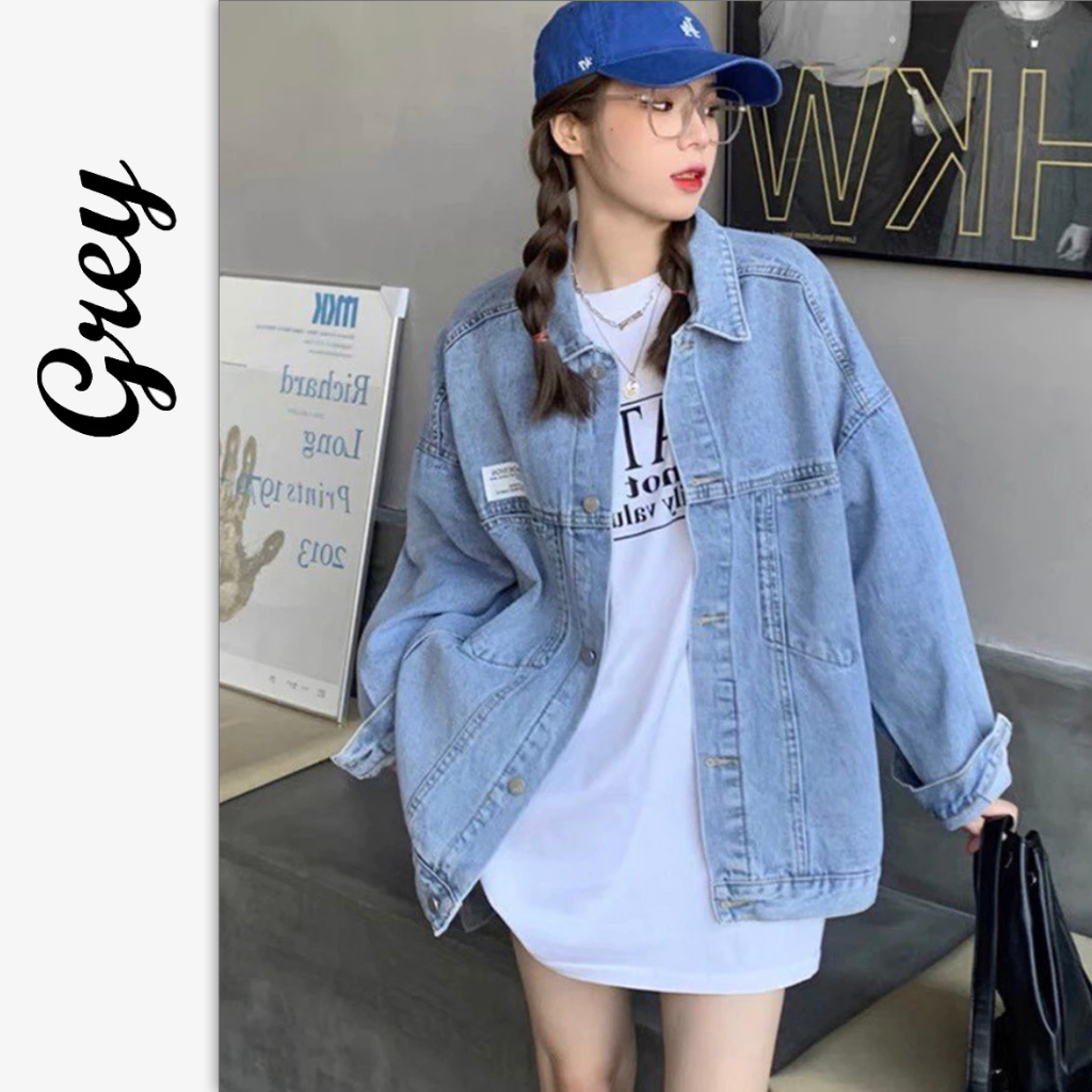 Áo khoác bò,Denim Jean form rộng Unisex nam nữ thêu logo hai màu xanh,đen chất bò dày dặn cá tính phong cách Ulzzang