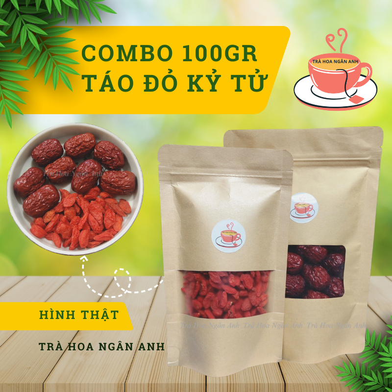 Combo táo đỏ, kỷ tử sấy khô hàng loại 1 thơm ngon lợi khuẩn và tăng cường miễn dịch 100gr Trà Hoa Ngân Anh