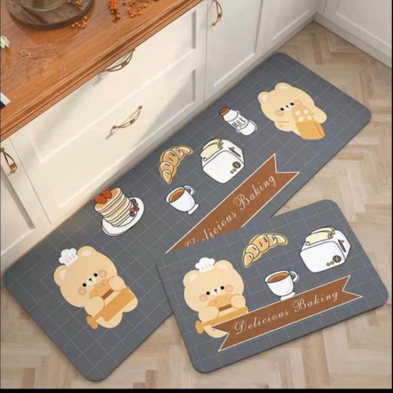 Thảm Lót Sàn Nhà Bếp Combo 2 Thảm Chùi Chân Dáng Dài Chống Trượt Thấm Hút Dầu Giặt Sạch Tiện Lợi 45x70cm + 45x120cm