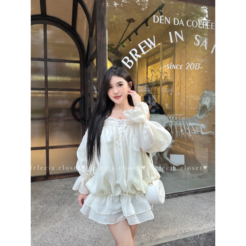 Áo voan dáng thụng dây đan