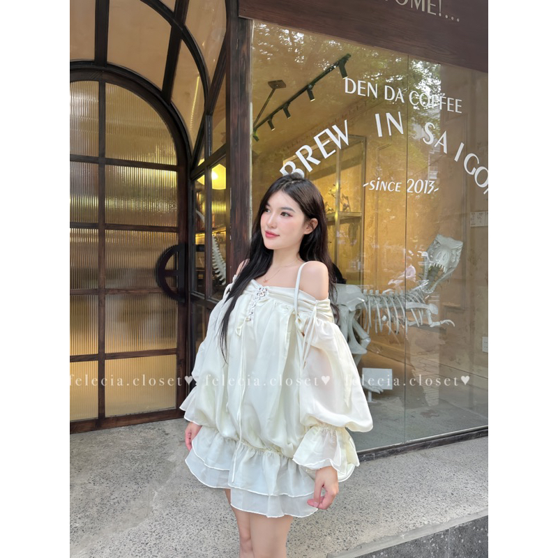 Áo voan dáng thụng dây đan