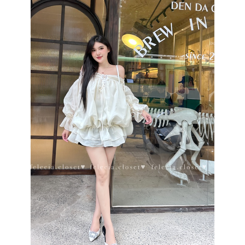 Áo voan dáng thụng dây đan