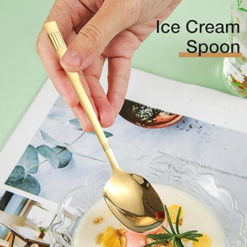 Thìa, Muỗng Inox Sáng Bóng Không Gỉ Sét Ăn Cơm, Cháo, Súp Mẫu Mới Cán Dài Đầu Vuông Mạ Vàng Và Bạc Phong Cách Châu Âu