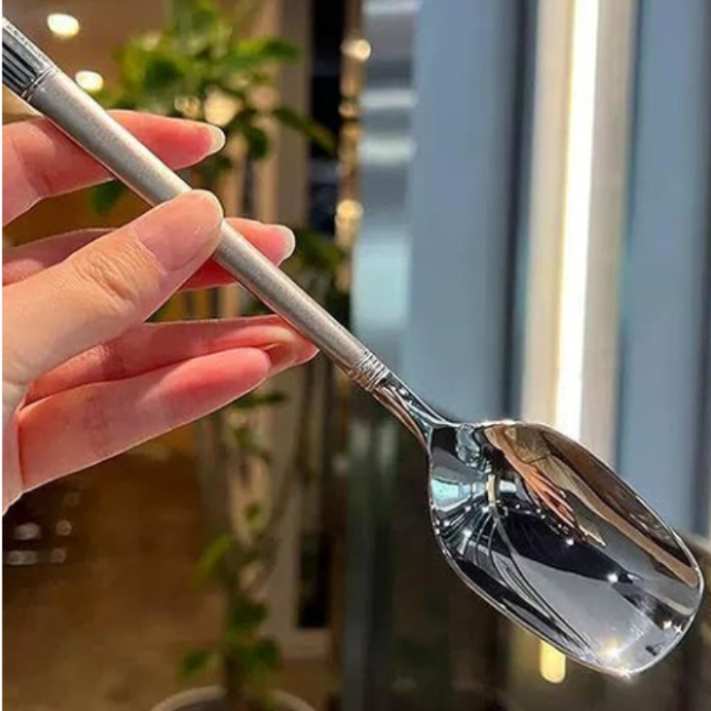 Thìa, Muỗng Inox Sáng Bóng Không Gỉ Sét Ăn Cơm, Cháo, Súp Mẫu Mới Cán Dài Đầu Vuông Mạ Vàng Và Bạc Phong Cách Châu Âu