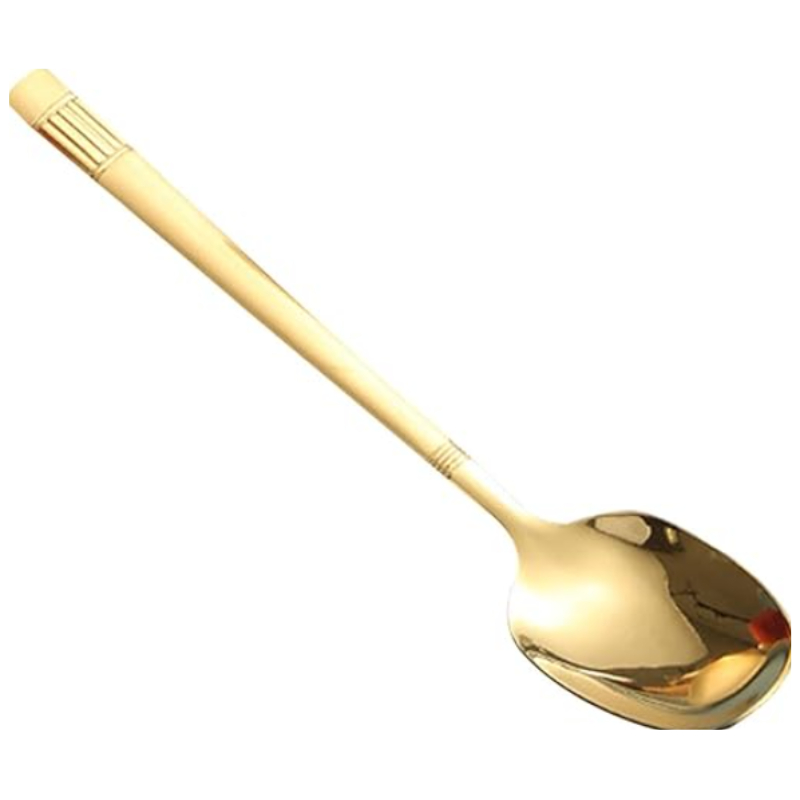 Thìa, Muỗng Inox Sáng Bóng Không Gỉ Sét Ăn Cơm, Cháo, Súp Mẫu Mới Cán Dài Đầu Vuông Mạ Vàng Và Bạc Phong Cách Châu Âu