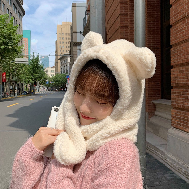 MŨ NÓN LÔNG KHĂN CHOÀNG CON CHÍT CHÍT TRẮNG TINH KHÔI