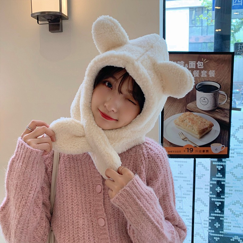 MŨ NÓN LÔNG KHĂN CHOÀNG CON CHÍT CHÍT TRẮNG TINH KHÔI