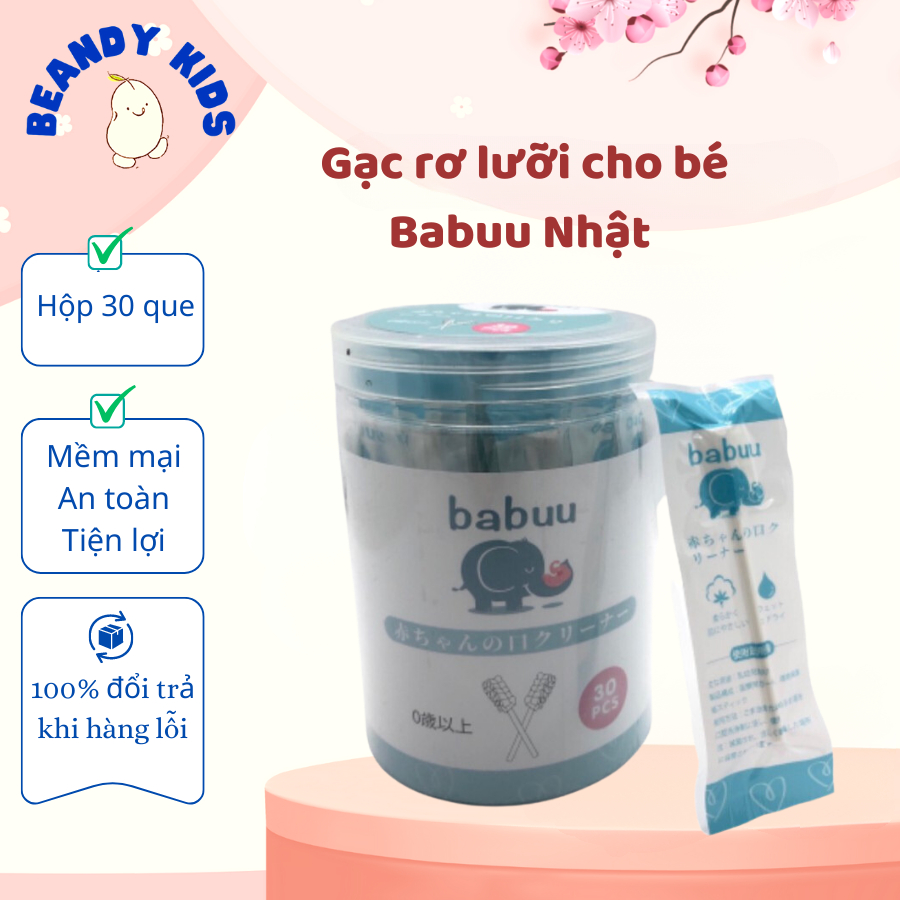 Hộp 30 que gạc rơ lưỡi cho bé Babuu Baby Nhật Bản vệ sinh răng miệng cho bé Beandy Kids