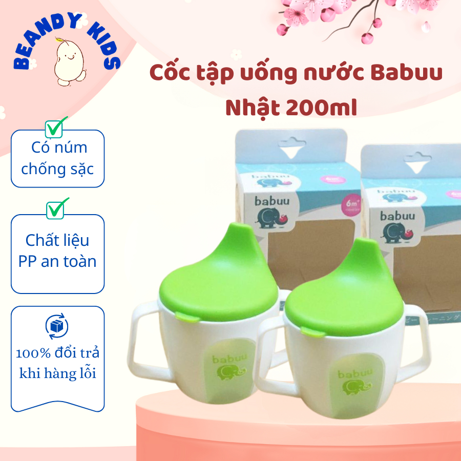Bình tập uống nước Babuu Nhật cho bé cốc uống nước có núm chống sặc BB10 Beandy Kids