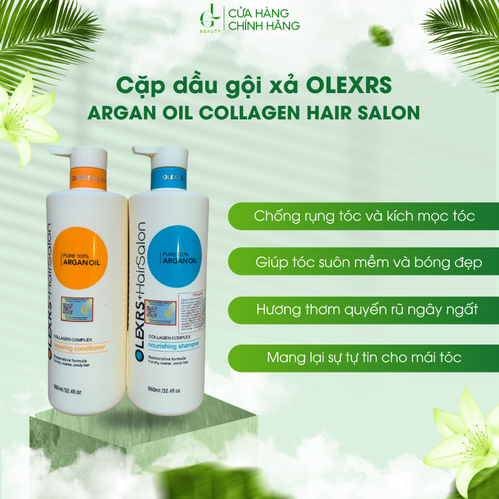 Cặp dầu gội xả Olexrs Argan Oil Collagen Hair Salon cho tóc khô hư tổn 500ml