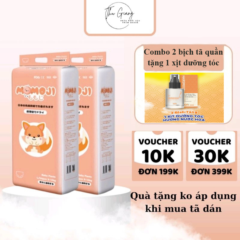 Combo 2 Tã quần/Dán Momoji Nhật Bản thoáng khí, thoát ẩm tốt giúp da bé sơ sinh khô thoáng dài lâu
