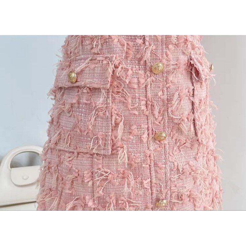 Váy dạ tweed hồng Lông Tua Rua phong cách Hàn Quốc basic
