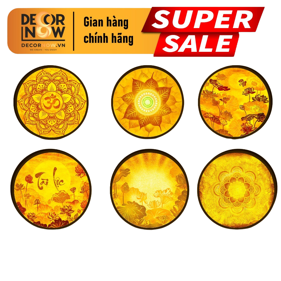 ̣̣(XẢ KHO GIEO ĐUYÊN GÍA XƯỞNG) Đèn Hào Quang Trúc Chỉ In Hoa Sen, Bồ Đề DECORNOW Phòng Thờ Phật, Gia Tiên