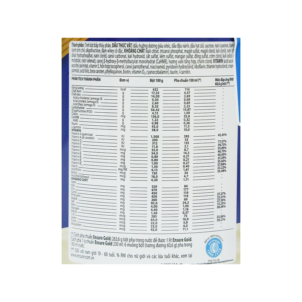 Sữa bột Ensure Gold vani lon 850g