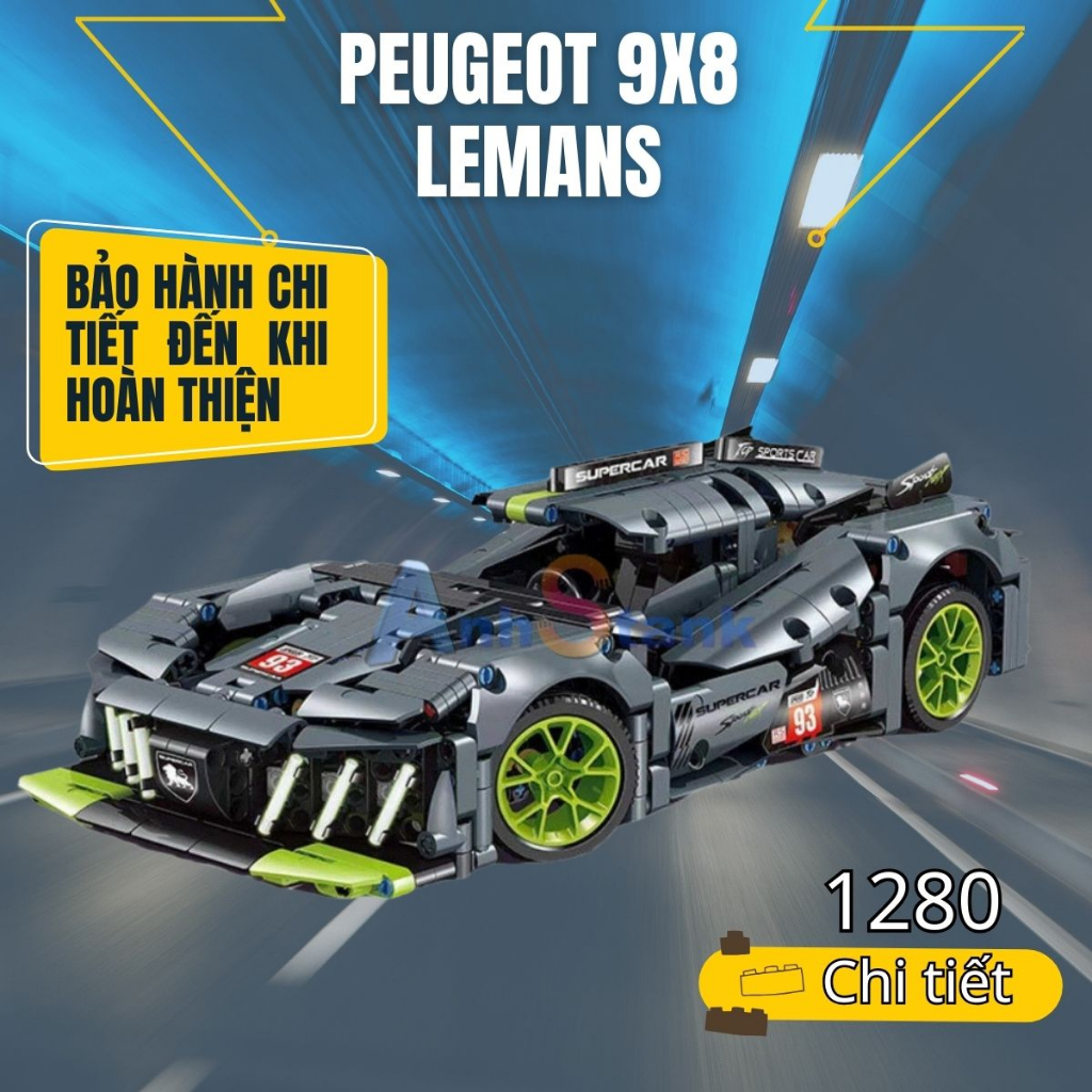 Mô hình lắp ráp siêu xe Peugeot 9X8 24H LeMans Hybrid Hypercar tỉ lệ 1:14 1280 chi tiết mảnh ghép