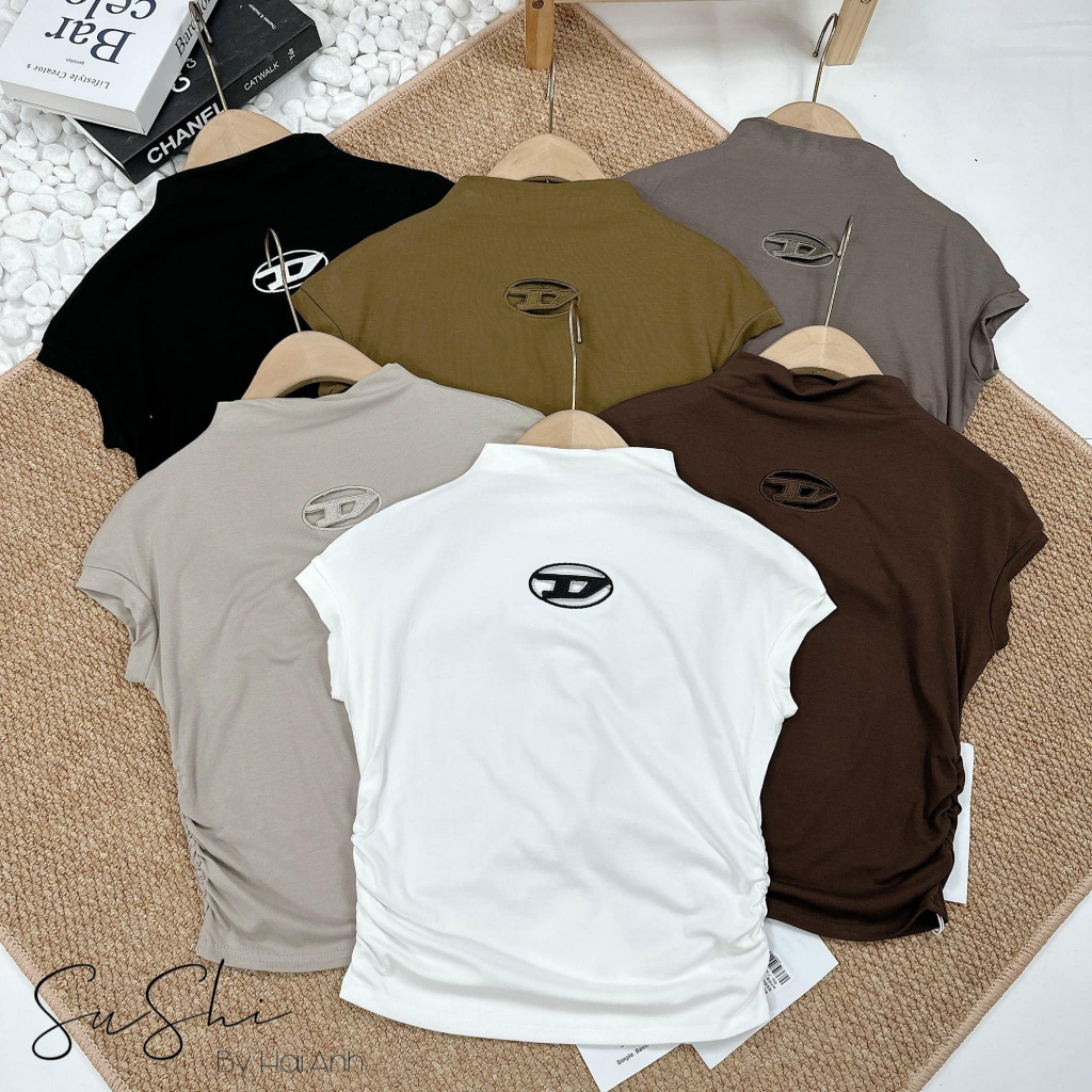 Áo thun cotton cổ cao chữ D trơn 6 màu