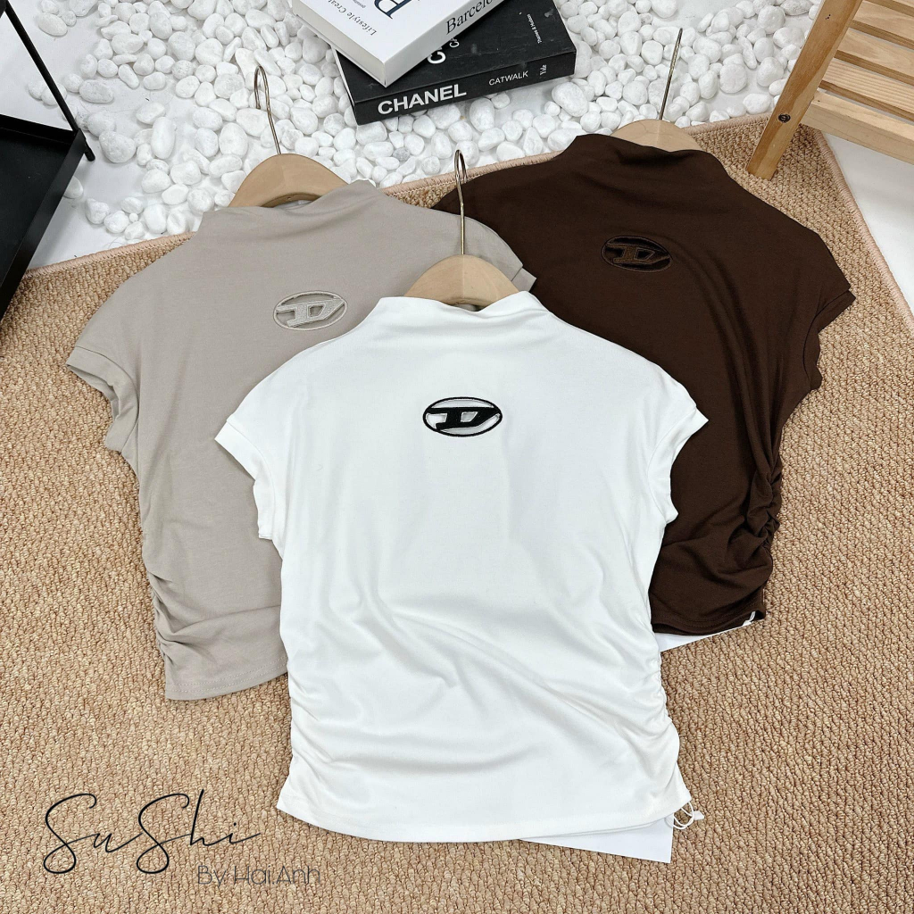 Áo thun cotton cổ cao chữ D trơn 6 màu