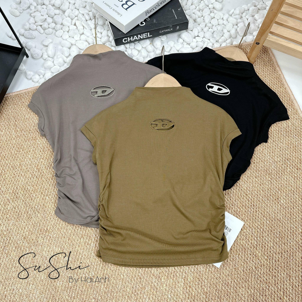 Áo thun cotton cổ cao chữ D trơn 6 màu