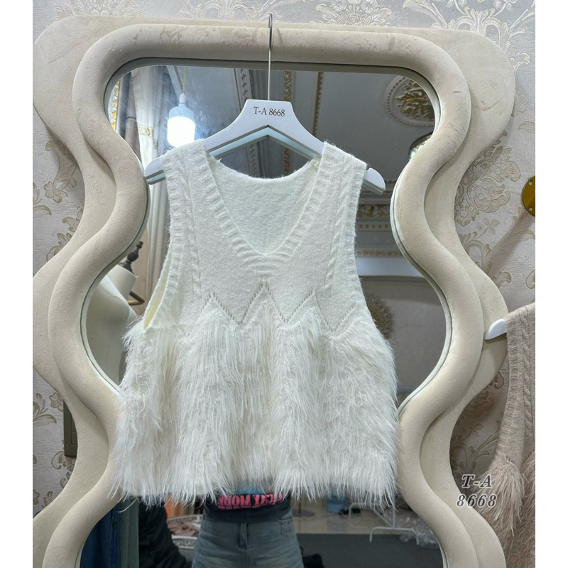 Áo gile len phối lông dáng ngắn hot 2023 hàng QC