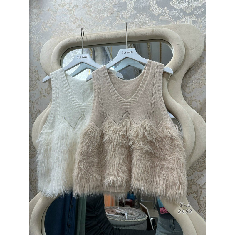 Áo gile len phối lông dáng ngắn hot 2023 hàng QC