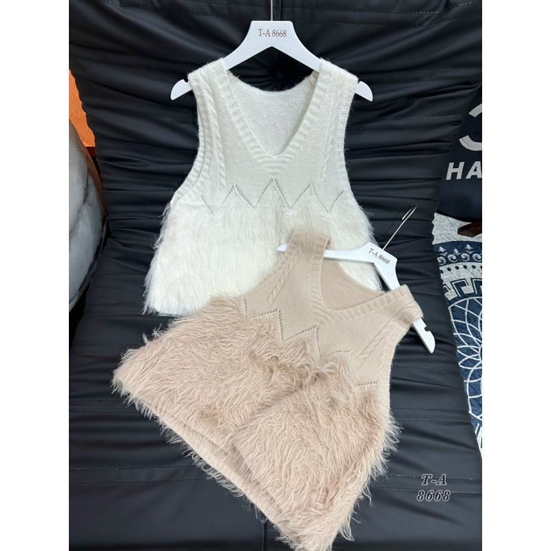 Áo gile len phối lông dáng ngắn hot 2023 hàng QC