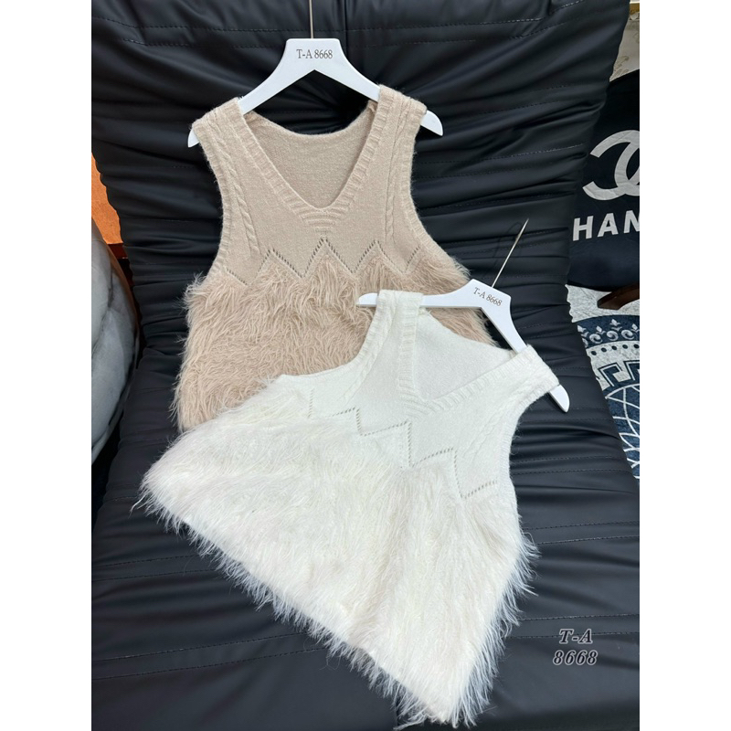 Áo gile len phối lông dáng ngắn hot 2023 hàng QC