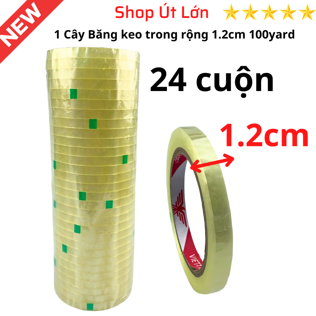 Băng keo trong rộng 1cm, 1.2cm, 2.4cm, 4cm, 6cm, 7cm - 100yard, nặng 1kg, lõi 3mm
