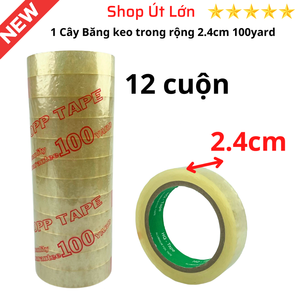 Băng keo trong rộng 1cm, 1.2cm, 2.4cm, 4cm, 6cm, 7cm - 100yard, nặng 1kg, lõi 3mm