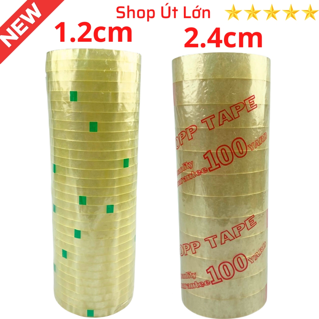 Băng keo trong rộng 1cm, 1.2cm, 2.4cm, 4cm, 6cm, 7cm - 100yard, nặng 1kg, lõi 3mm