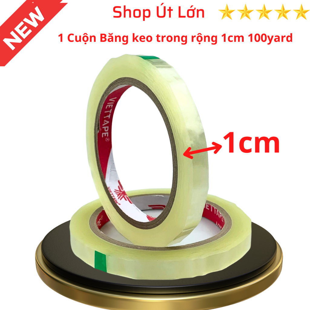 1 Cuộn Băng keo trong, rộng 1cm, 1.2cm, 2.4cm, 4cm, 6cm, 7cm - 100yard, lõi giấy 3mm