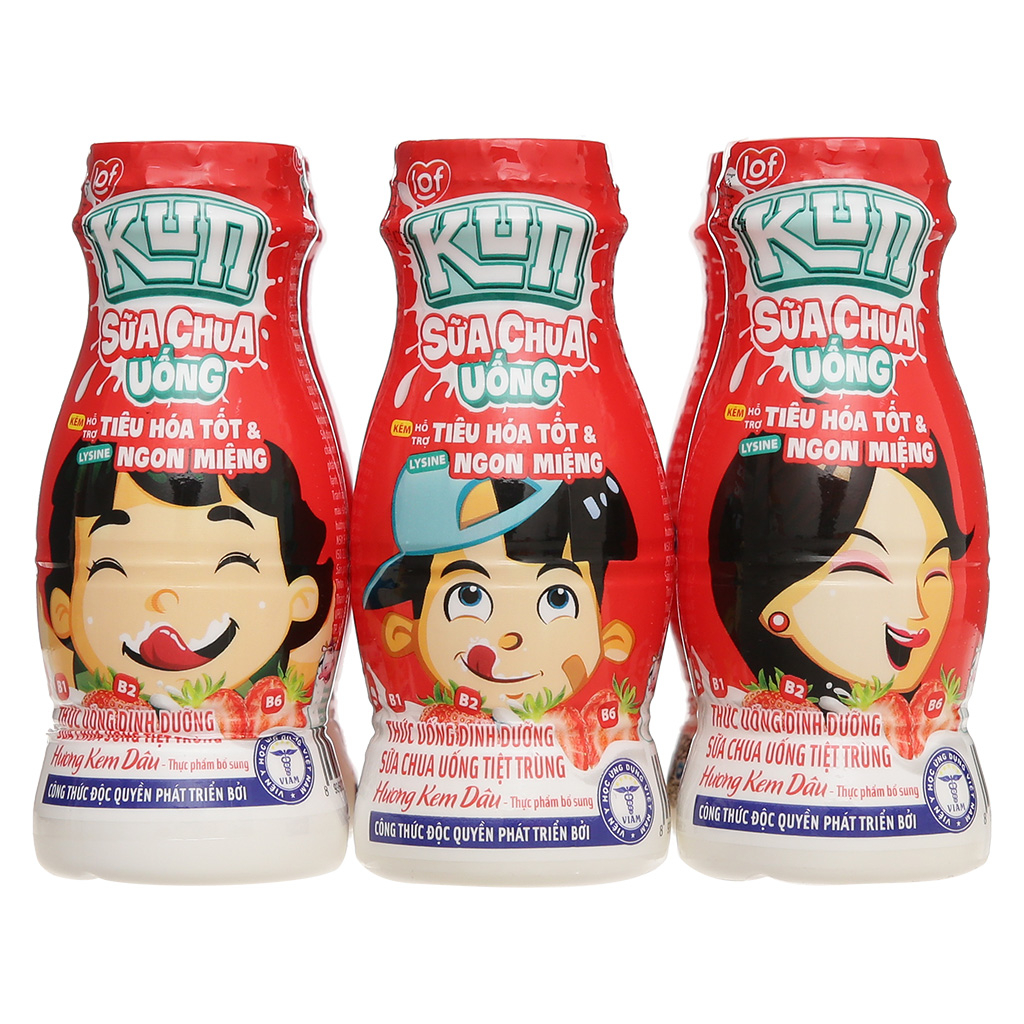 Lốc 6 chai sữa chua uống hương trái cây Kun 85ml