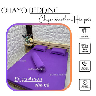Bộ ga thun 4 món màu tím- kem- hải quân-trắng- drap thun Hàn Quốc