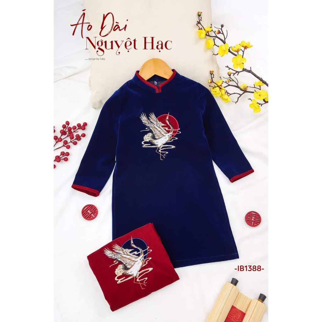 Áo dài bé trai 🔥SALE SỐC🔥 thêu hạc chất liệu nhung cao cấp - Áo Dài Cho Bé Baby Store - ADB09