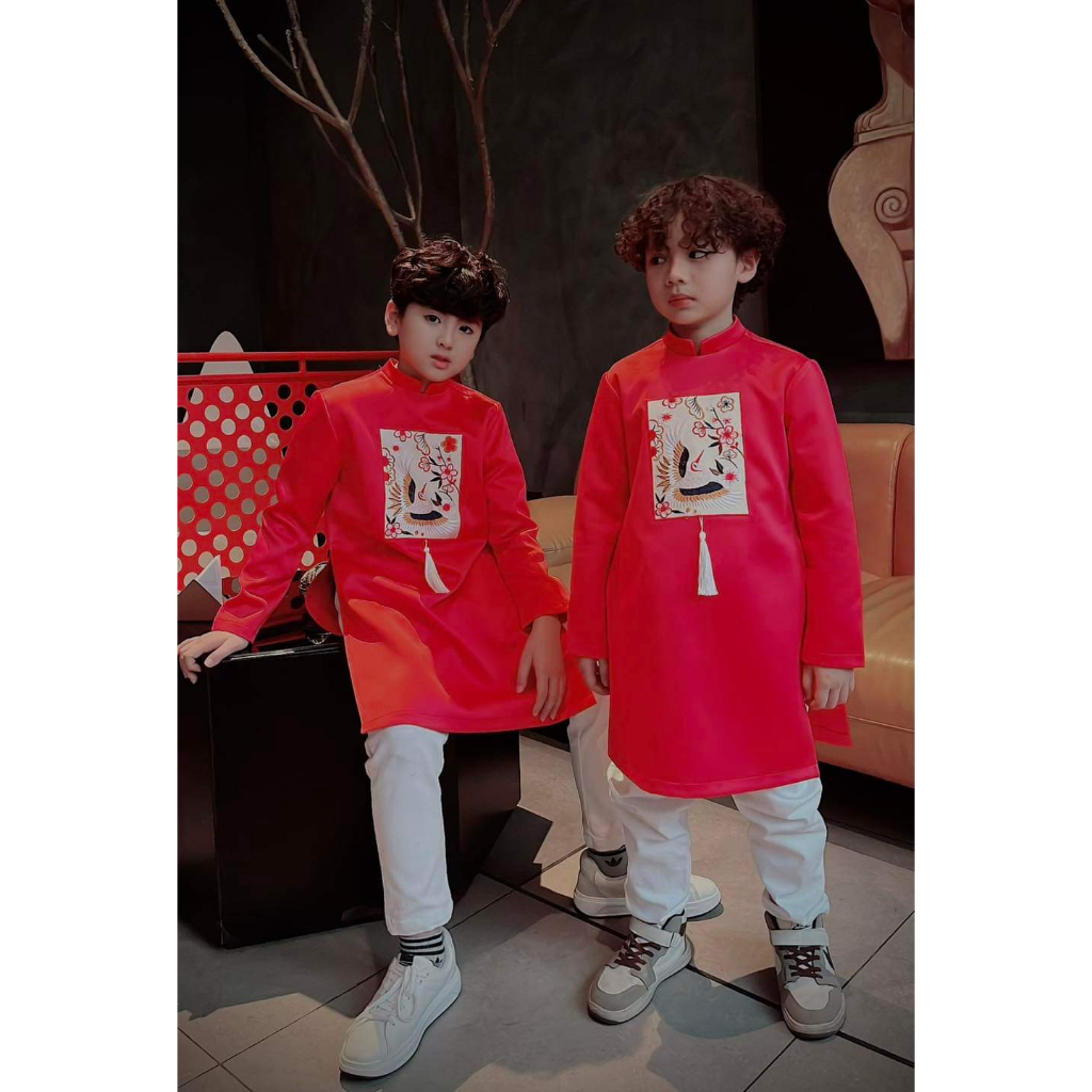 Áo dài cách tân bé trai 🔥SALE SỐC🔥 họa tiết in hình khối chất liệu Tafta cao cấp - Áo Dài Cho Bé Baby Store - ADB10