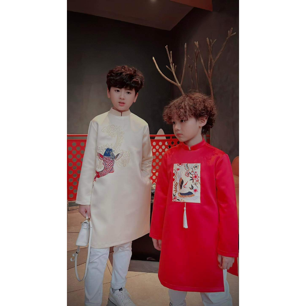 Áo dài cách tân bé trai 🔥SALE SỐC🔥 họa tiết in hình khối chất liệu Tafta cao cấp - Áo Dài Cho Bé Baby Store - ADB10