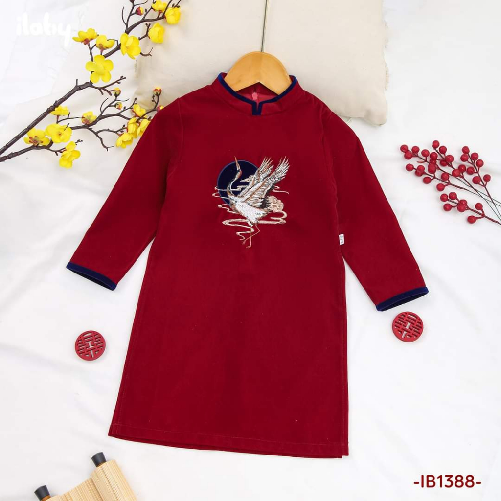 Áo dài bé trai 🔥SALE SỐC🔥 thêu hạc chất liệu nhung cao cấp - Áo Dài Cho Bé Baby Store - ADB09