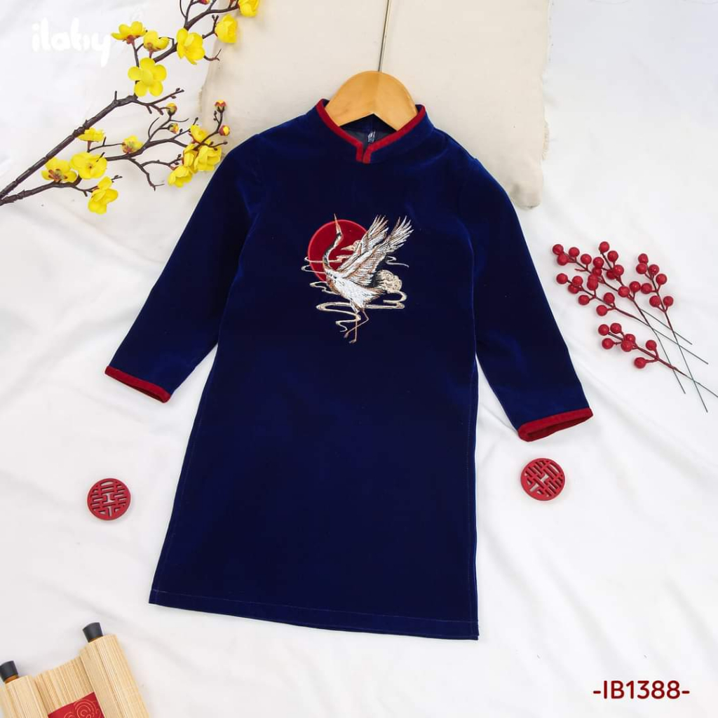 Áo dài bé trai 🔥SALE SỐC🔥 thêu hạc chất liệu nhung cao cấp - Áo Dài Cho Bé Baby Store - ADB09