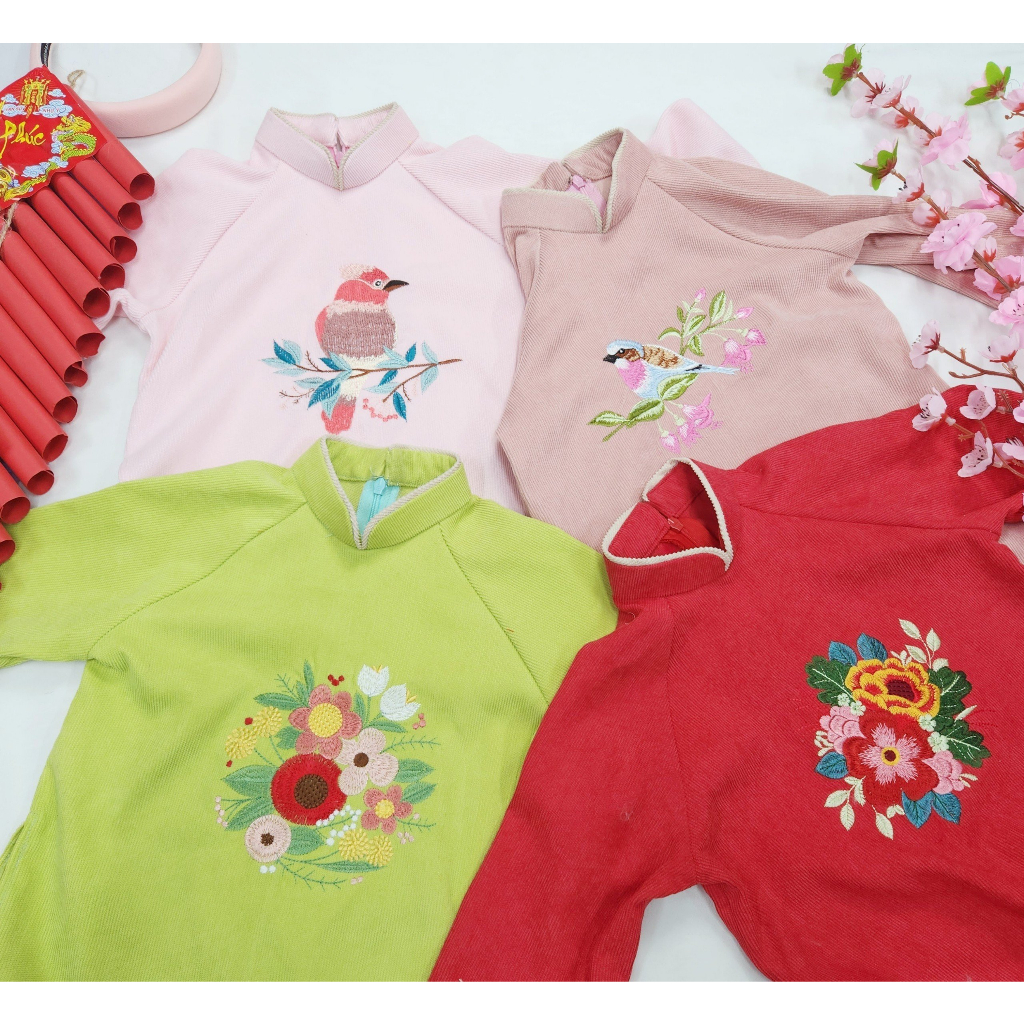 Áo dài bé gái thêu 🔥SALE SỐC🔥 chất liệu nhung liệu nhung tăm họa tiết thêu tỉ mỉ - Áo Dài Cho Bé Baby Store - ADB13