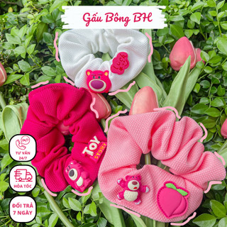Dây buộc tóc gấu dâu Lotso, dây buộc tóc sợi vải 3 màu siêu dễ thương,