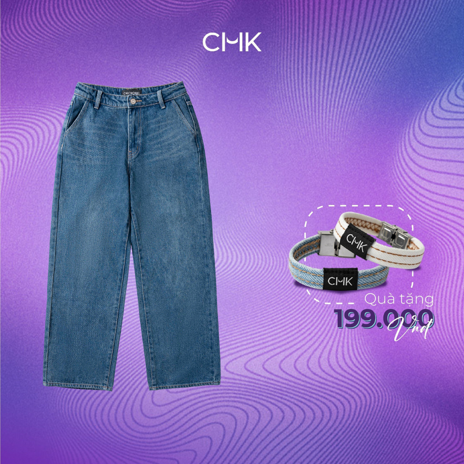 Quần jean ống rộng lưng thấp CHICMONKI màu xanh đậm, túi xéo - CMJ1397