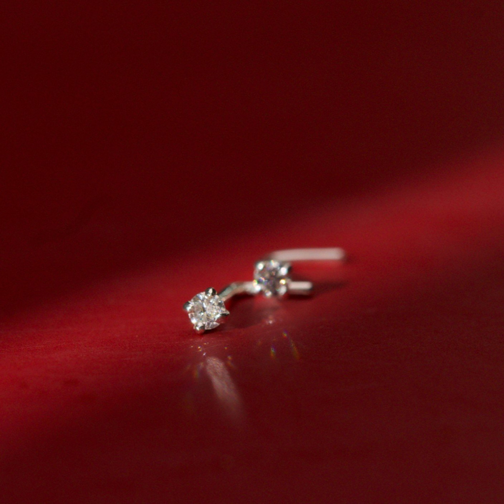 Khuyên mũi cao cấp đá kim cương Moisanite đẹp bạc xịn