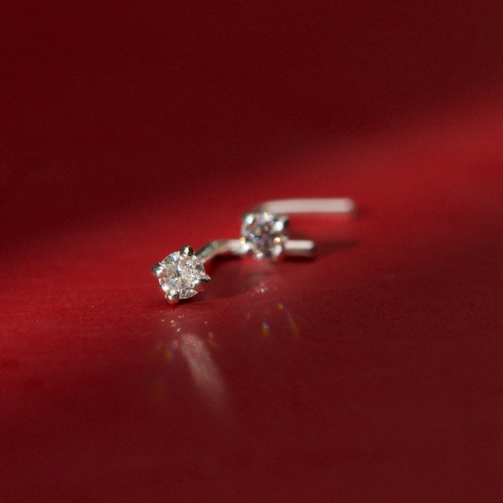 Khuyên mũi cao cấp đá kim cương Moisanite đẹp bạc xịn